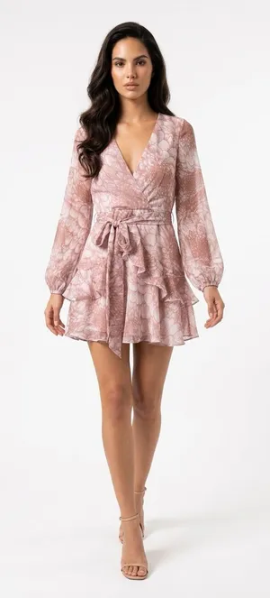 Selfie Leslie Blush Floral Wrap Mini Dress thumbnail 1