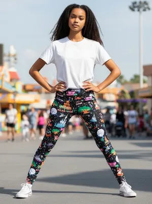NWT Disney Parks World Icons Epcot Animal and Magic Kingdom Leggings M thumbnail 1