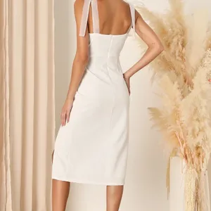 Lulus Romantic Celebration White Tie-Strap Bodycon Midi Dress Party Medium thumbnail 4