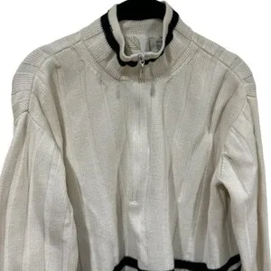 Y2K Dana B. and Karen Black White Stripe Knit Zipup Jacket‎ Old Money Academia M thumbnail 3
