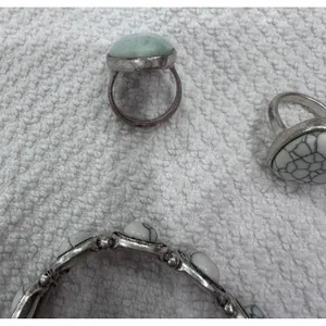 Boho Southwestern Silver Tone Faux Turquoise Marble Ring and Bracelet Set 3pc thumbnail 3