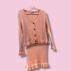 SHEIN Dusty Pink Ribbed Cardigan and Skirt Set thumbnail 4