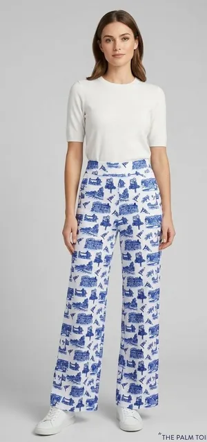 Kaeli Smith Tucker Pants Womens XXS-S Navy White The Palm Toile Wide‎ Leg NWT thumbnail 1