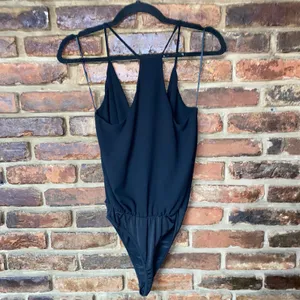 Lulu's Black Sleeveless Surplice Well Dressed Bodysuit Women's Size Small thumbnail 7