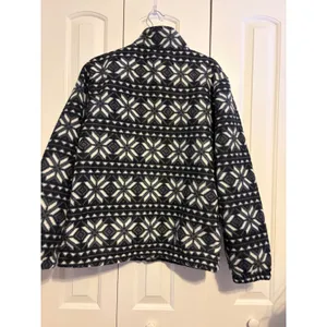 Womens XL Fleece Jacket Black‎ White Snowflake Zip Up Rhinestone Sparkle thumbnail 5