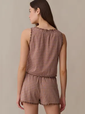 NWT Few Moda Lila Shorts size Large L gingham brown rust lace trim Kourt thumbnail 4