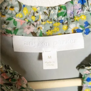 ADYSON PARKER Jadeite Floral Ruffle Sleeve Button Front Blouse Women's Medium thumbnail 3