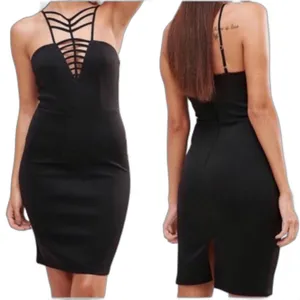 Club L London Black V-Neck Cage Detail Mini Dress Size 6 Sexy Party LBD thumbnail 2