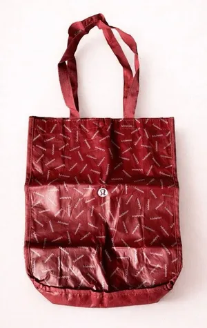 Lululemon Logo Print Reusable Tote Bag | Red Shopping Tote | Gym Yoga Bag thumbnail 1