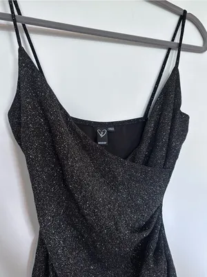 NWT Windsor Black & Silver Glittery V Neck Strappy Mini Dress Size Medium thumbnail 3