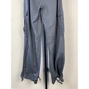 Zara Womans Tapered Cargo Pants High Rise Paperbag Sz S Blue Gray Linen‎ Blend thumbnail 7