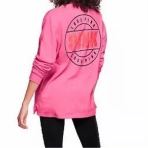 PINK Victoria's Secret Pink Long Sleeve Tee Black Mesh Detail Medium Oversized thumbnail 2