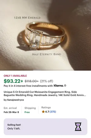 Etsy Vintage Cut Gold Moissanite Ring Size 9 thumbnail 2