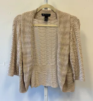 Y2K INC International Concepts Tan Pointelle Crochet Open Cardigan XL 3/4 Sleeve thumbnail 1