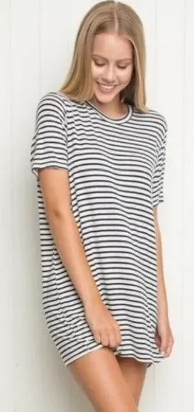 Brandy Melville black white striped shirt dress tee tshirt dress size large thumbnail 1