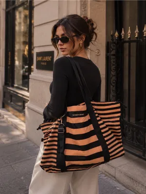 PINK Victoria's Secret Black and Tan Striped Tote thumbnail 2