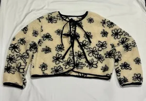 come’s Korean Floral Sherpa Fleece Cropped Tie Front Jacket thumbnail 1