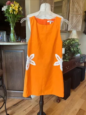 LaLavon Orange Cotton Floral Appliqué Shift Dress thumbnail 2