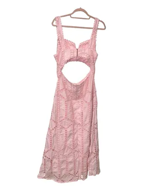 Commense Pink Eyelet Embroidery Cutout Waist Midi Dress Size L NWT thumbnail 3
