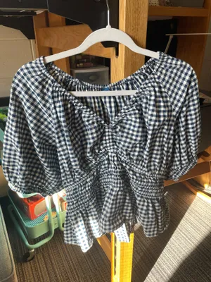 Old Navy Women’s Half Sleeve Blue White Plaid Print Top thumbnail 2