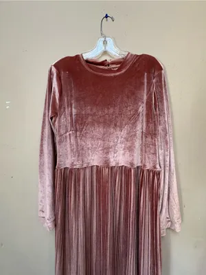 Hayden Dusty Rose Velvet Pleated Midi Dress L Cottagecore Romantic Prairie Boho thumbnail 2