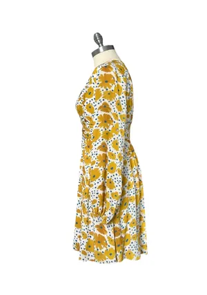 Vera for Anthropologie Sz XS Buttercup Mini Dress Floral Yellow Blue Buttons thumbnail 5