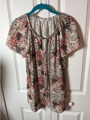SimpleFun Floral Blouse L Brown Pink Size L thumbnail 1