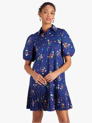 kate spade Navy Floral Tie-Waist Puff Sleeve Mini Dress thumbnail 2
