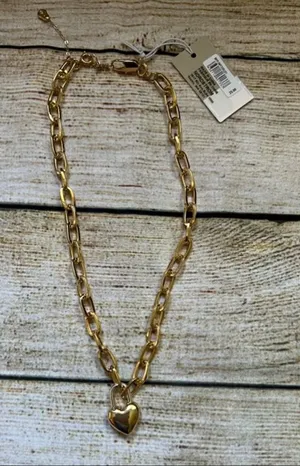 Gold Link Chain Necklace with Heart Pendant - Women Jewelry thumbnail 1