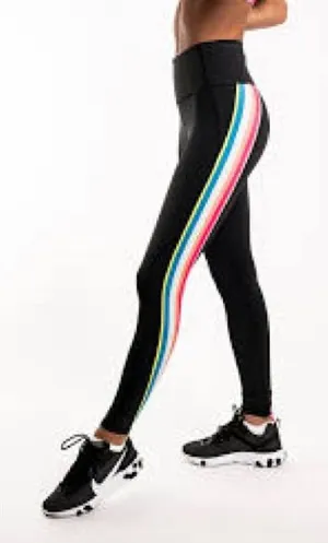 IVL High-Waist Black Leggings with Rainbow Side Stripe thumbnail 1