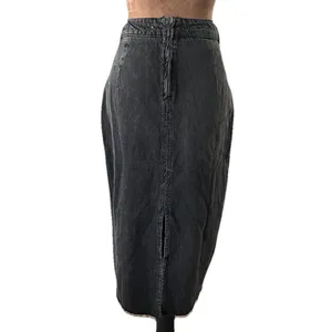 Free People Womens Skirt Black Size 8 Elisa Denim Distressed Slit thumbnail 3