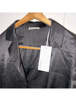 Reformation NWT SILK $148 Woman’s S Hanson Black Satin Button-Up Top Size Small thumbnail 4