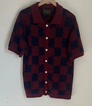 Massive Luxury Edition Checkered‎ Knit Polo Button Shirt Mens Medium thumbnail 1