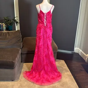 Women’s Pink Mermaid Fit Prom Party Dress Sparkly Sequins Lace Up Back Size 6 thumbnail 4