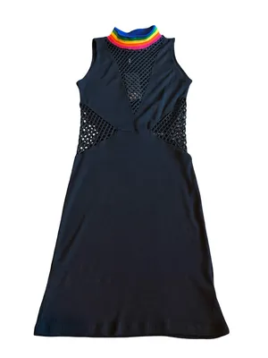 Jaded London Black Bodycon Dress Cutout Mesh Rainbow Collar Size Small NWT thumbnail 1