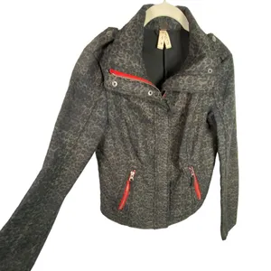 We The Free/‎ Free People Black Brown Animal Print Moto Red Zip Jacket Coat Sz 4 thumbnail 4
