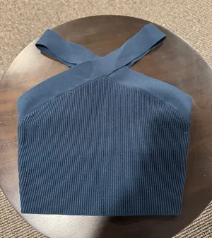 Babaton Navy Cross-Back Ribbed Crop Top thumbnail 1