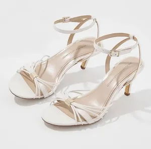 White House Black Market Gold Detail Strappy White Leather Sandal Size 8.5 thumbnail 1