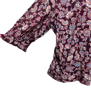 Lucky Brand Women Boho Cottage Floral Top XL Maroon Romantic Fairy Whimsical thumbnail 4