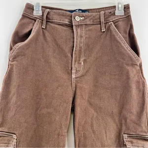 Hollister Ultra High Rise Dad Cargo Jeans Womens 26x31 Brown Y2K Utility thumbnail 3
