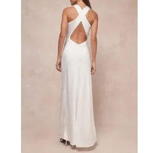 Lulus Effortlessly Sensational Maxi Dress Womens L White Satin Backless Back Zip thumbnail 10
