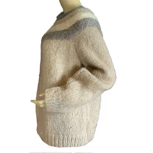 Vintage 1980'S Handmade Knit Mohair Taupe Pullover Sweater (L) thumbnail 5
