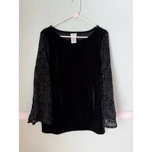 Y2K Velvet Bell Lace Sleeve Top‎ Womens L Whimsigoth Goblincore Fairy Goth Lace thumbnail 2