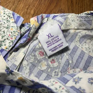 80s‎ SCRUBS Cat Floral Print Striped Scrub Dress XL Blue Cotton Pockets USA Made thumbnail 3