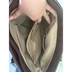 WEIMEIBAIGE Brown Faux Leather Tote Bag Braided Straps Whipstitch Pocket thumbnail 4