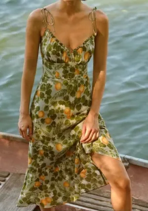 Reformation Green and Yellow Midi Dress thumbnail 1
