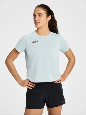 HOKA Women’s Performance Short Sleeve Top T-Shirt Light Blue Sz XL thumbnail 1