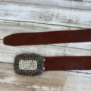 VTG Fossil Leather Belt‎ Brown Sz M Rhinestone Embellished Cowgirl Western y2K thumbnail 11