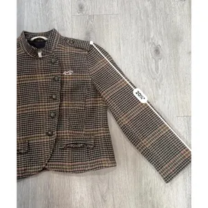 Hollister Brown Houndstooth Plaid Wool Blend Military Blazer Y2K Preppy academia thumbnail 7