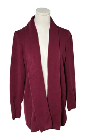 J.Crew Shawl Collar Open Front Cardigan Cotton Knit Burgundy Womens Medium M thumbnail 1